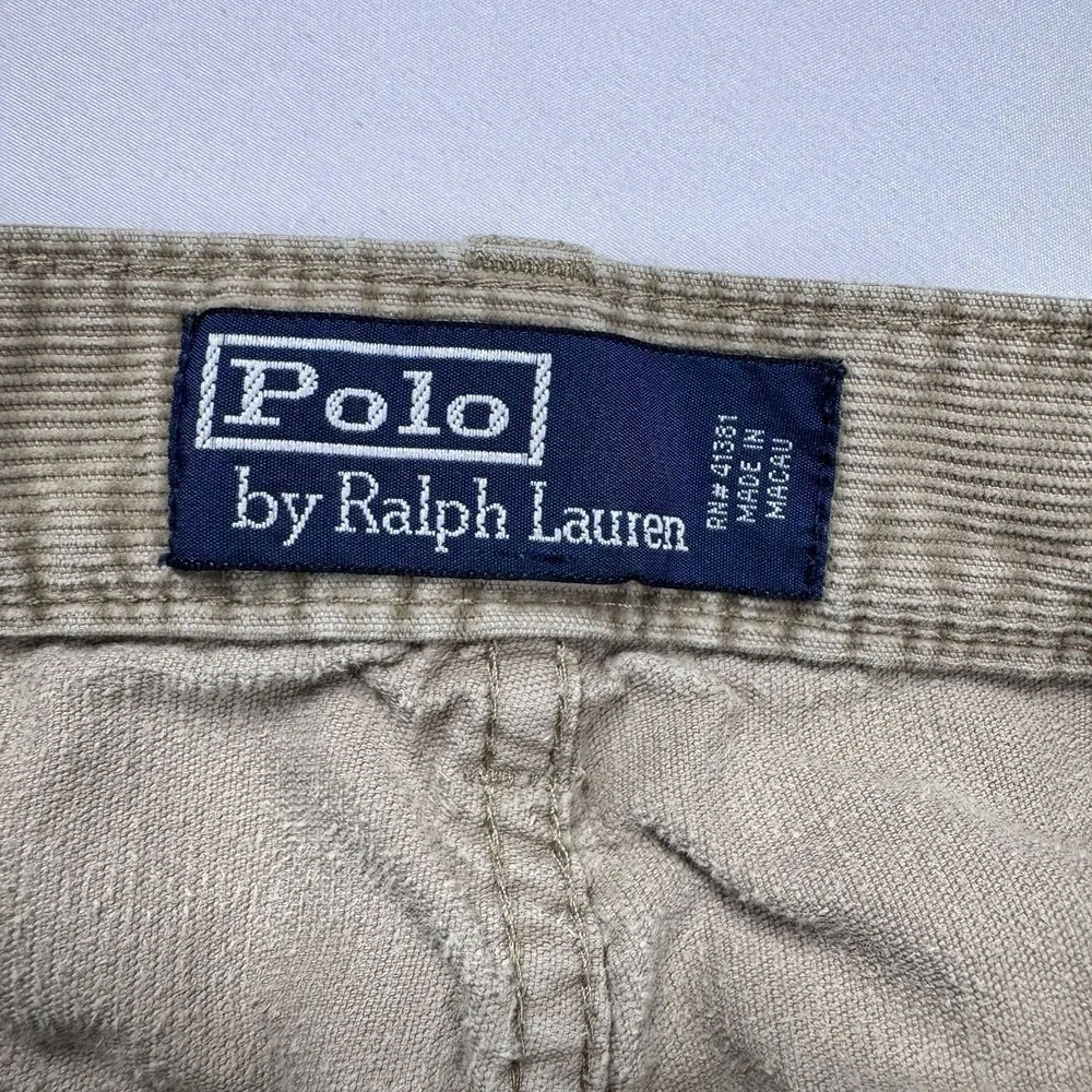 Vtg Polo Ralph Lauren Corduroy Pants‎ Men 34x32 Brown Tan Leather Patch 90s READ